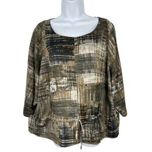 Marla Wynne 3/4 Sleeve Round Neck Tie Waist Lined Blouse Size L